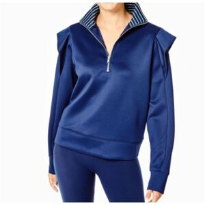 Addison Bay Womens‎ Quarter Zip Layered Shoulder Poplar Pullover Navy Medium NWT